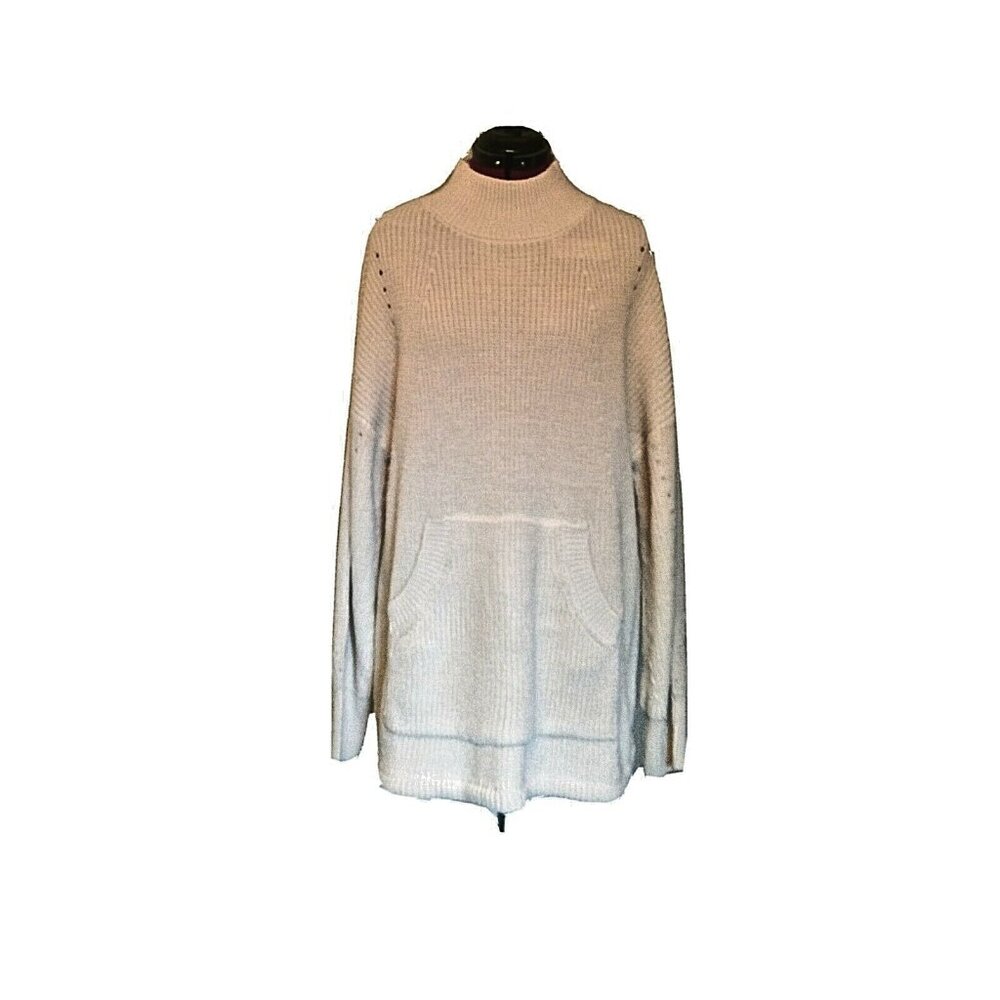 RDI Sweater Women’s M Ivory Cream Mock Neck Pullover Kangaroo Pocket Cozy